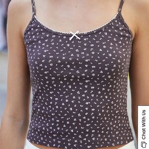 Brandy Melville Brown Floral Ribbed Lace-Trim Cami